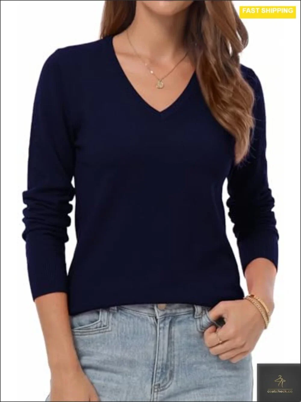 Soft Viscose-Blend Knit Long Sleeve V-Neck Pullover Sweater